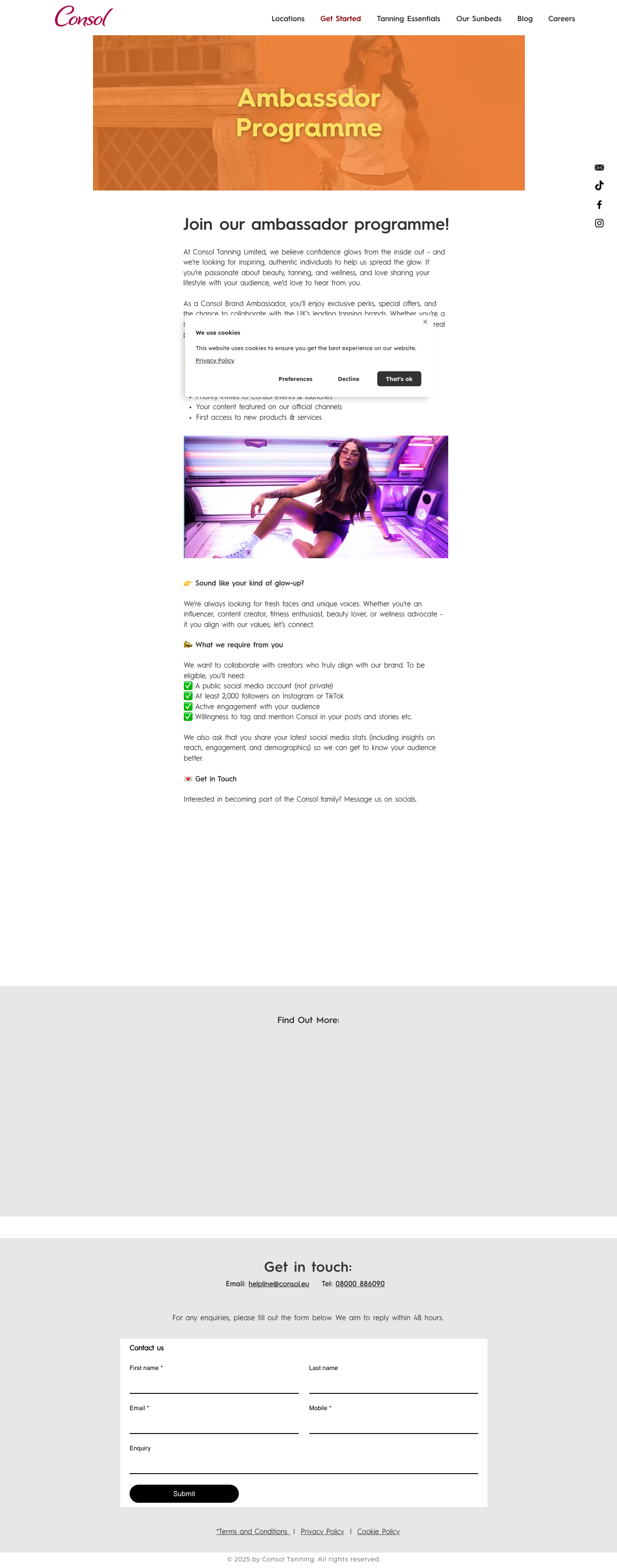 Consol Tanning Ambassador Programme page